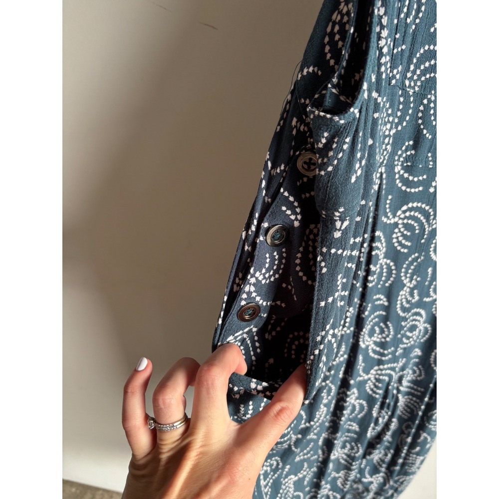 Maeve Anthropologie Teal Dotted Swirl Print Bib Overalls Size XS - Picture 3 of 5